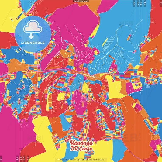 Kananga, DR Congo Crazy Colorful Street Map Poster Template