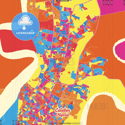 Calabar, Nigeria Crazy Colorful Street Map Poster Template