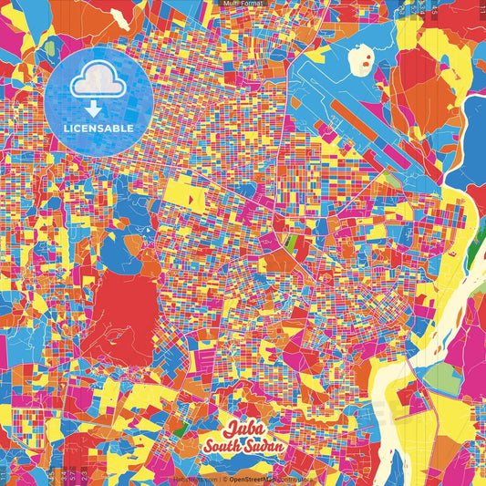 Juba, South Sudan Crazy Colorful Street Map Poster Template