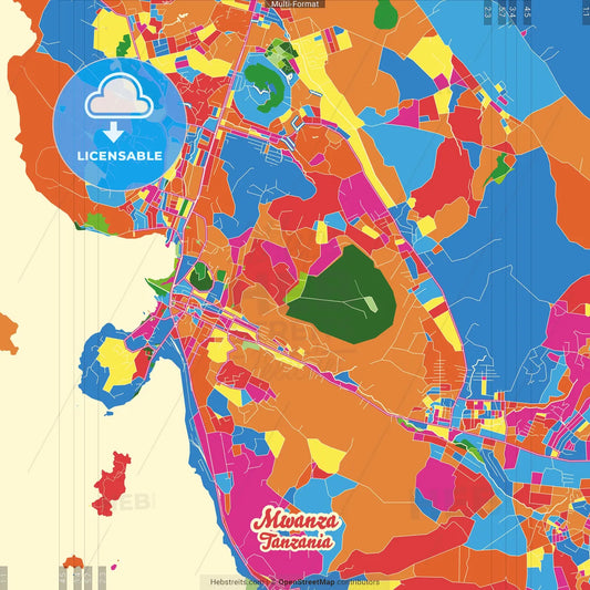 Mwanza, Tanzania Crazy Colorful Street Map Poster Template