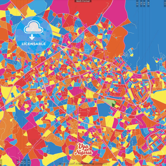 Uyo, Nigeria Crazy Colorful Street Map Poster Template