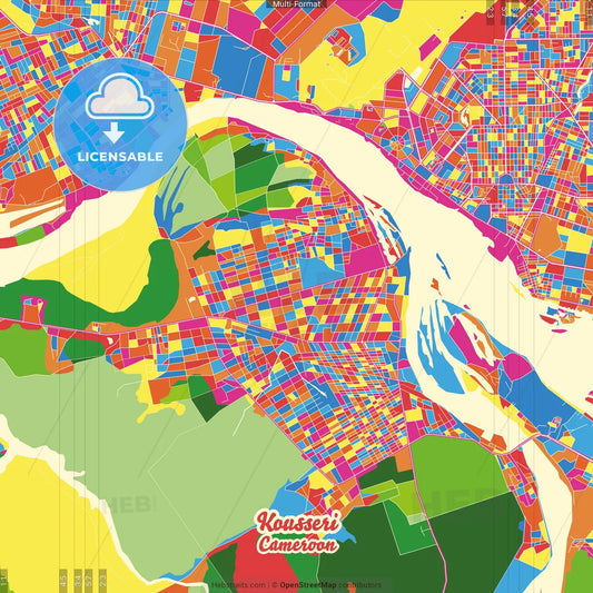 Kousseri, Cameroon Crazy Colorful Street Map Poster Template
