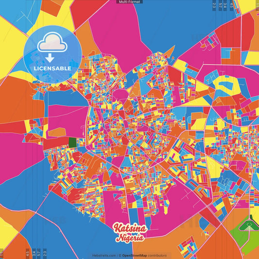 Katsina, Nigeria Crazy Colorful Street Map Poster Template