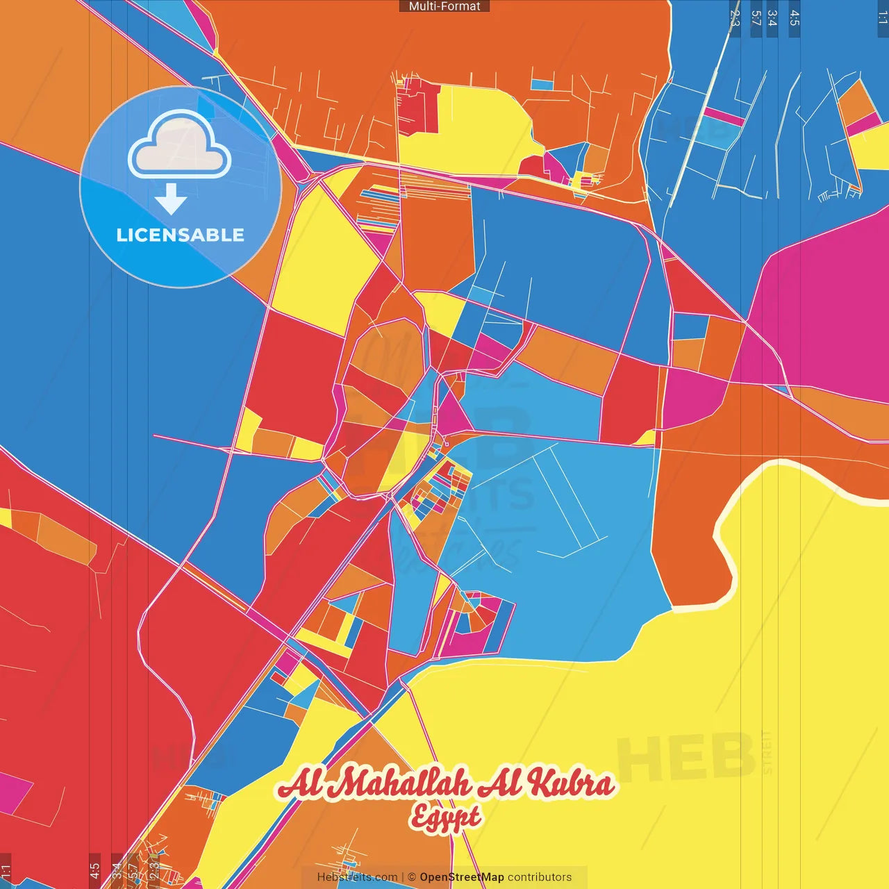 Al Mahallah al Kubra, Egypt Crazy Colorful Street Map Poster Template