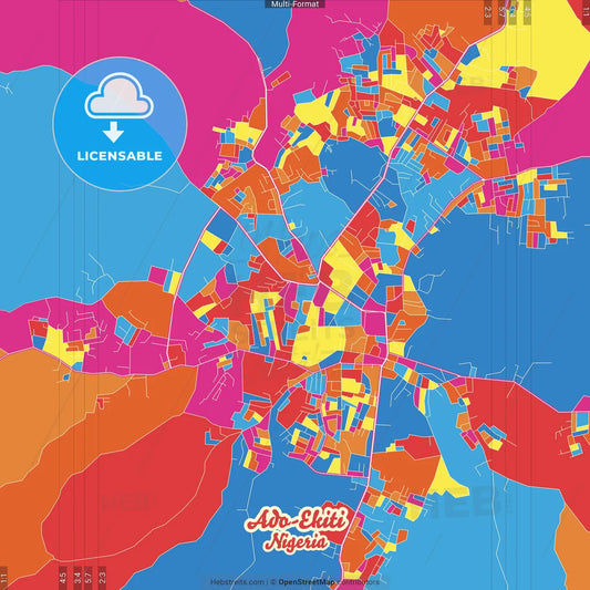 Ado-Ekiti, Nigeria Crazy Colorful Street Map Poster Template