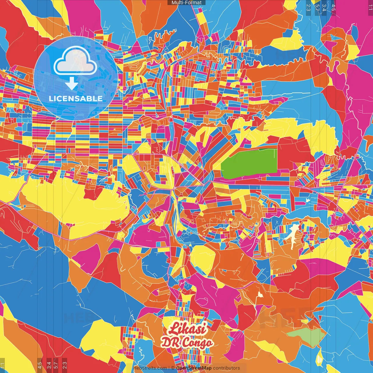 Likasi, DR Congo Crazy Colorful Street Map Poster Template