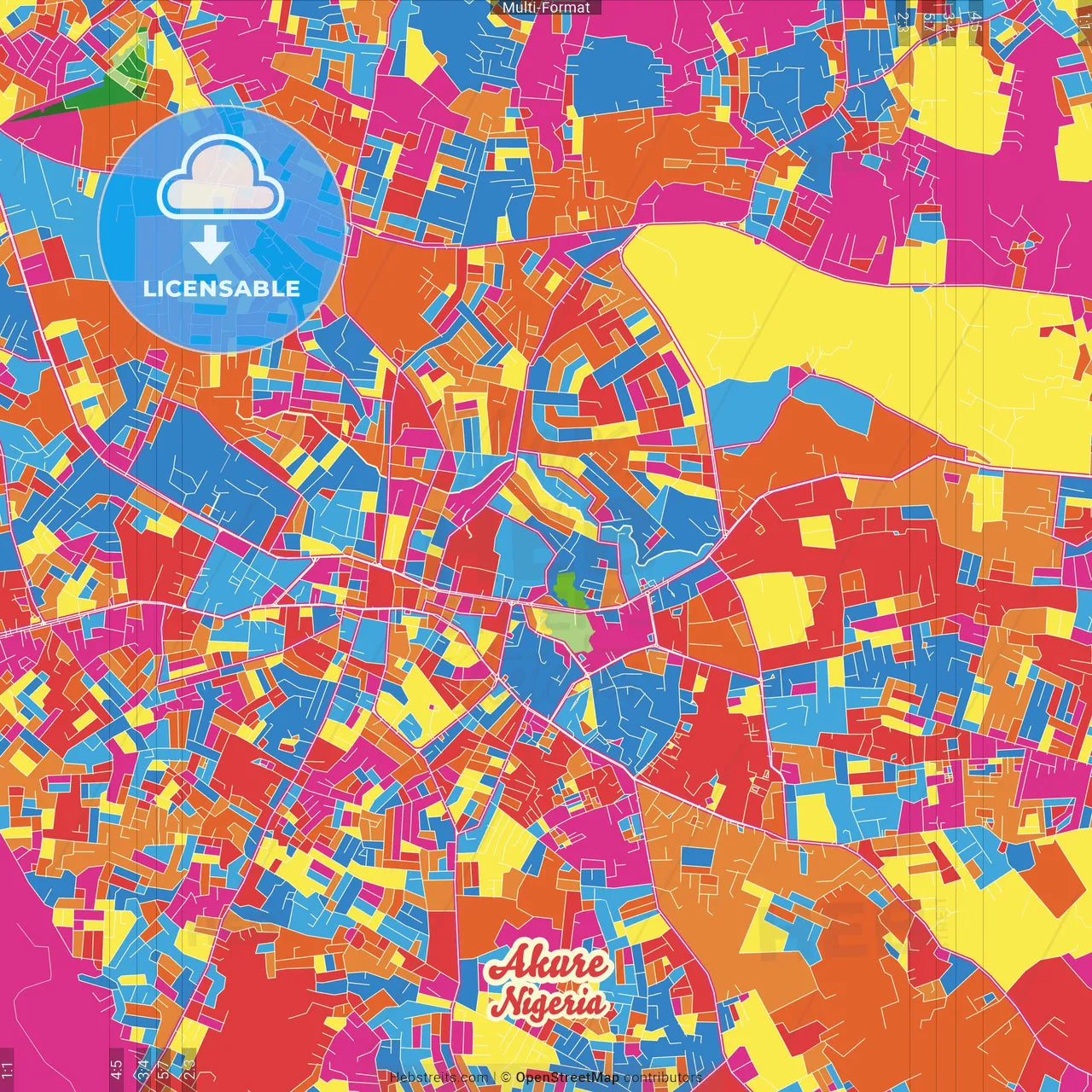 Akure, Nigeria Crazy Colorful Street Map Poster Template