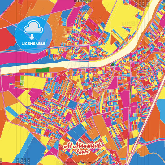 Al Mansurah, Egypt Crazy Colorful Street Map Poster Template