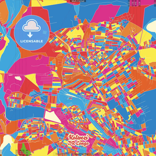 Kolwezi, DR Congo Crazy Colorful Street Map Poster Template