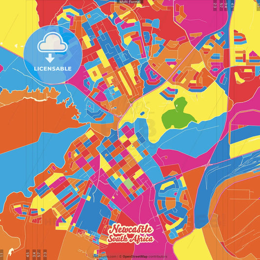 Newcastle, South Africa Crazy Colorful Street Map Poster Template