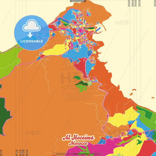Al Hoceima, Morocco Crazy Colorful Street Map Poster Template