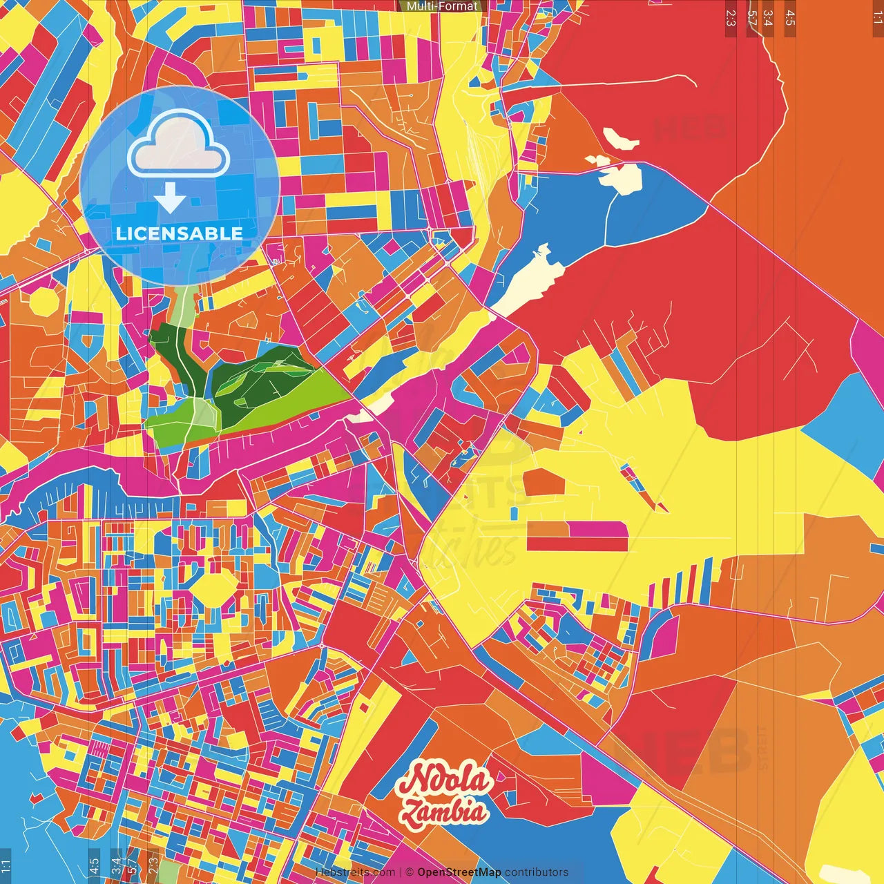 Ndola, Zambia Crazy Colorful Street Map Poster Template