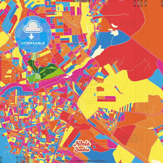 Ndola, Zambia Crazy Colorful Street Map Poster Template