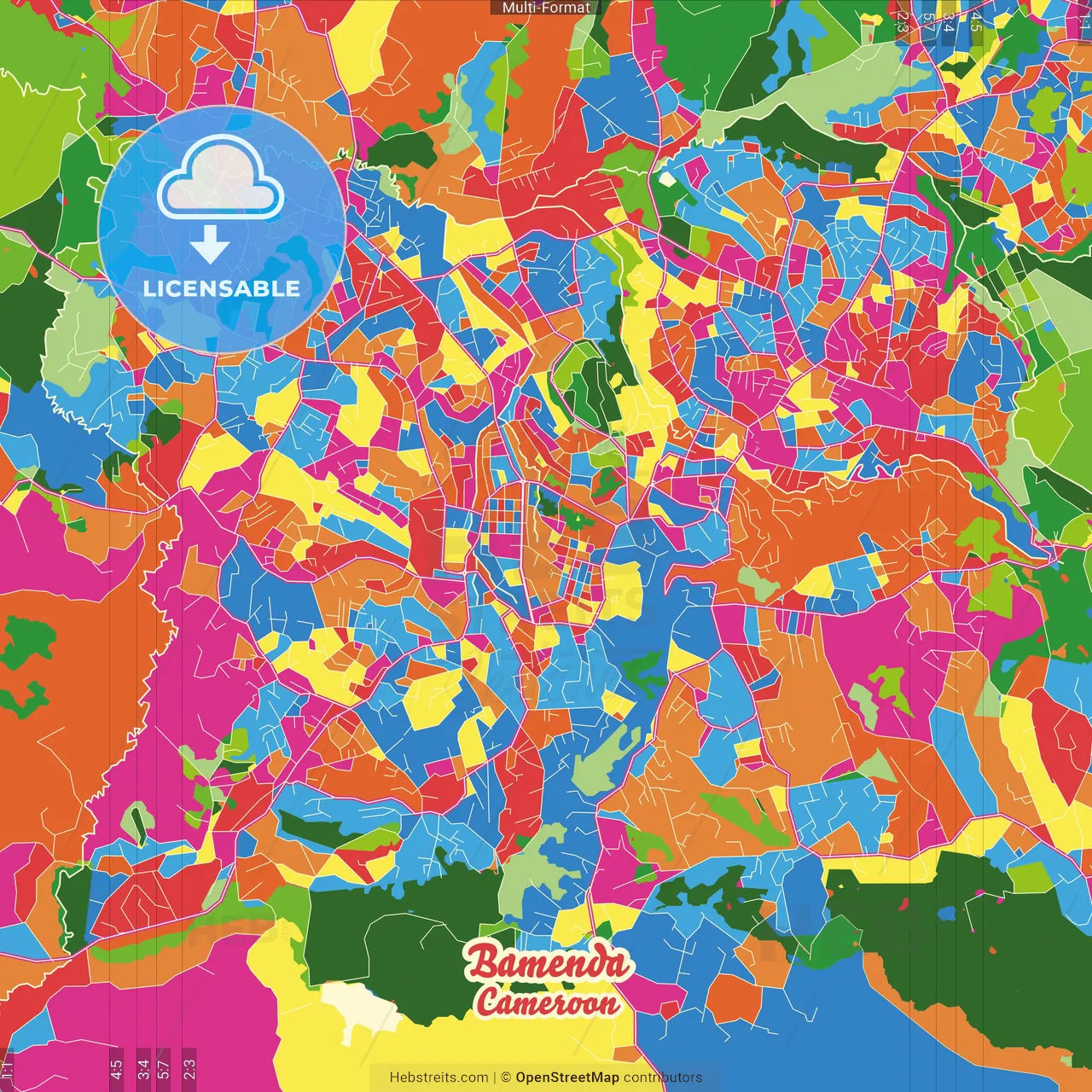 Bamenda, Cameroon Crazy Colorful Street Map Poster Template