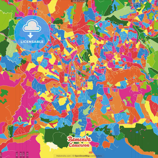 Bamenda, Cameroon Crazy Colorful Street Map Poster Template
