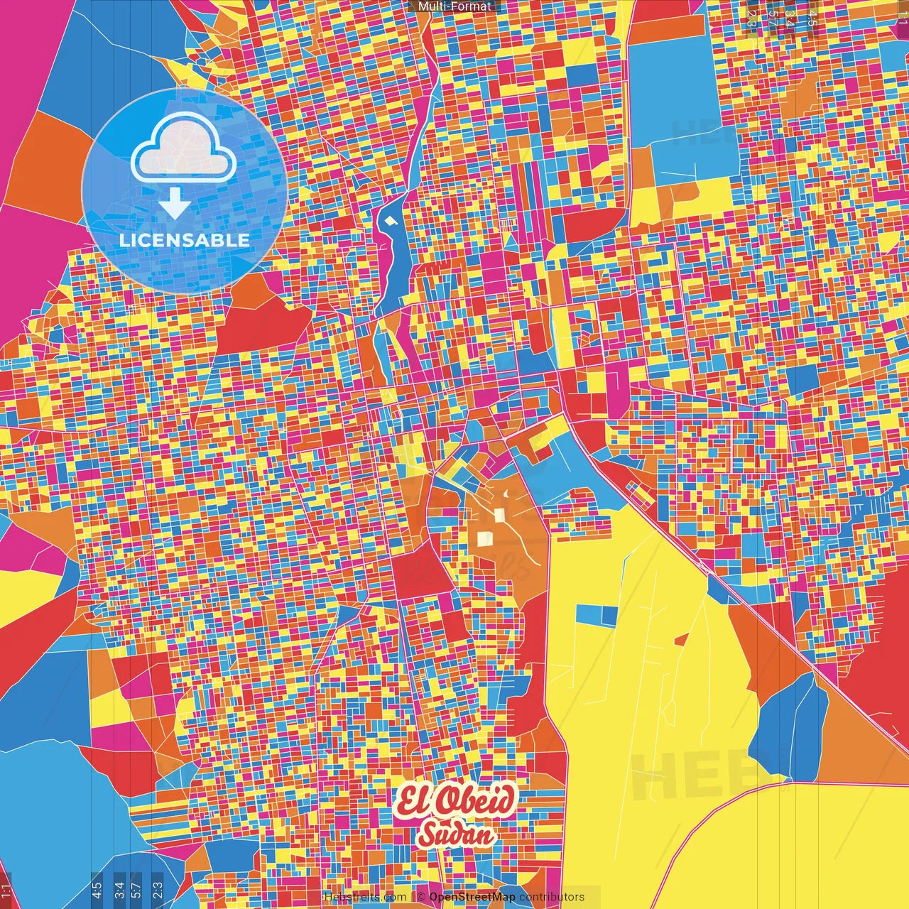 El Obeid, Sudan Crazy Colorful Street Map Poster Template