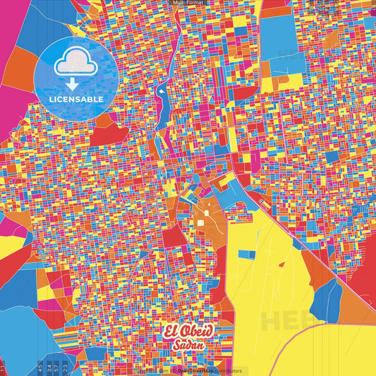 El Obeid, Sudan Crazy Colorful Street Map Poster Template