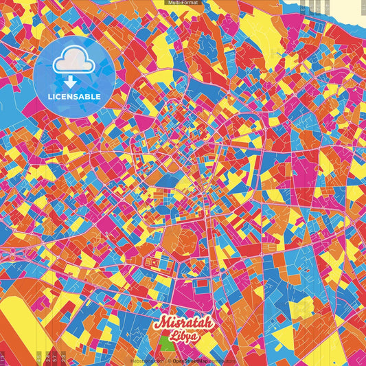 Misratah, Libya Crazy Colorful Street Map Poster Template