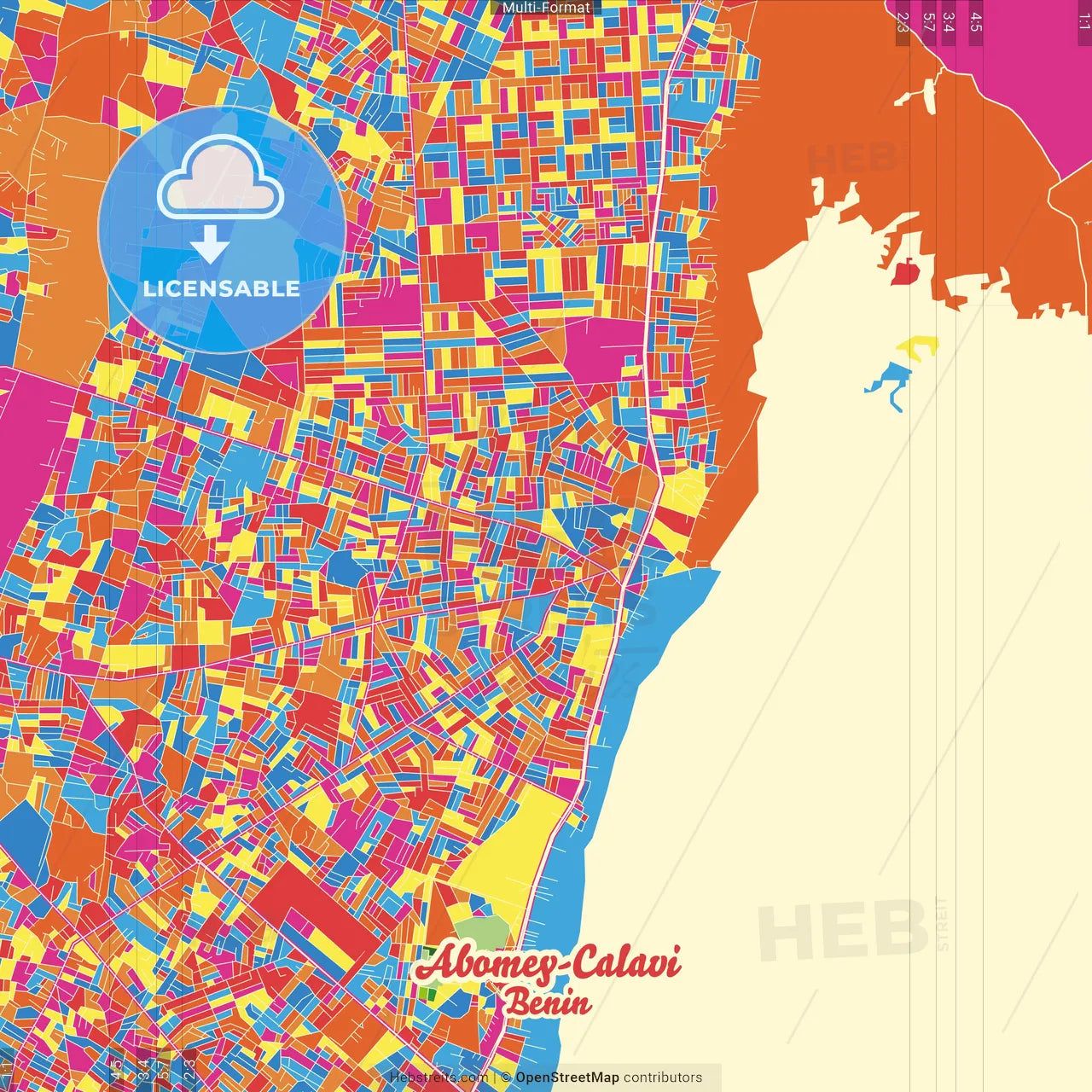 Abomey-Calavi, Benin Crazy Colorful Street Map Poster Template