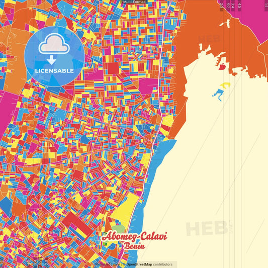 Abomey-Calavi, Benin Crazy Colorful Street Map Poster Template