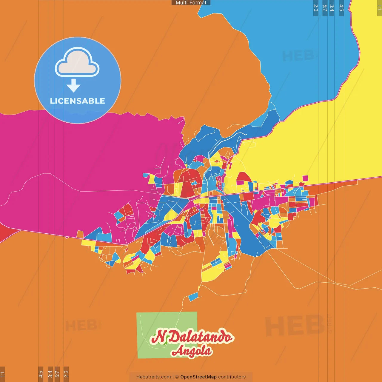 N dalatando, Angola Crazy Colorful Street Map Poster Template