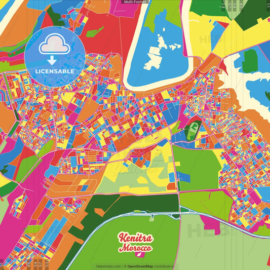 Kenitra, Morocco Crazy Colorful Street Map Poster Template