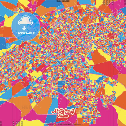 Al Qadarif, Sudan Crazy Colorful Street Map Poster Template