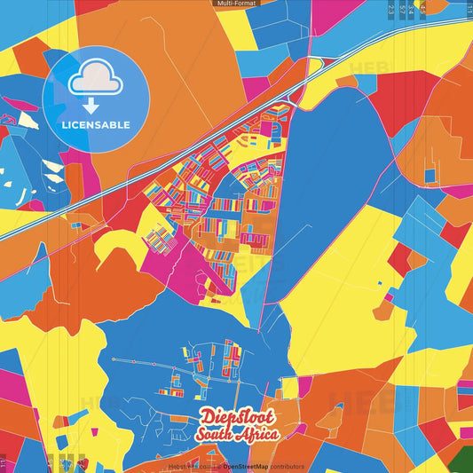 Diepsloot, South Africa Crazy Colorful Street Map Poster Template