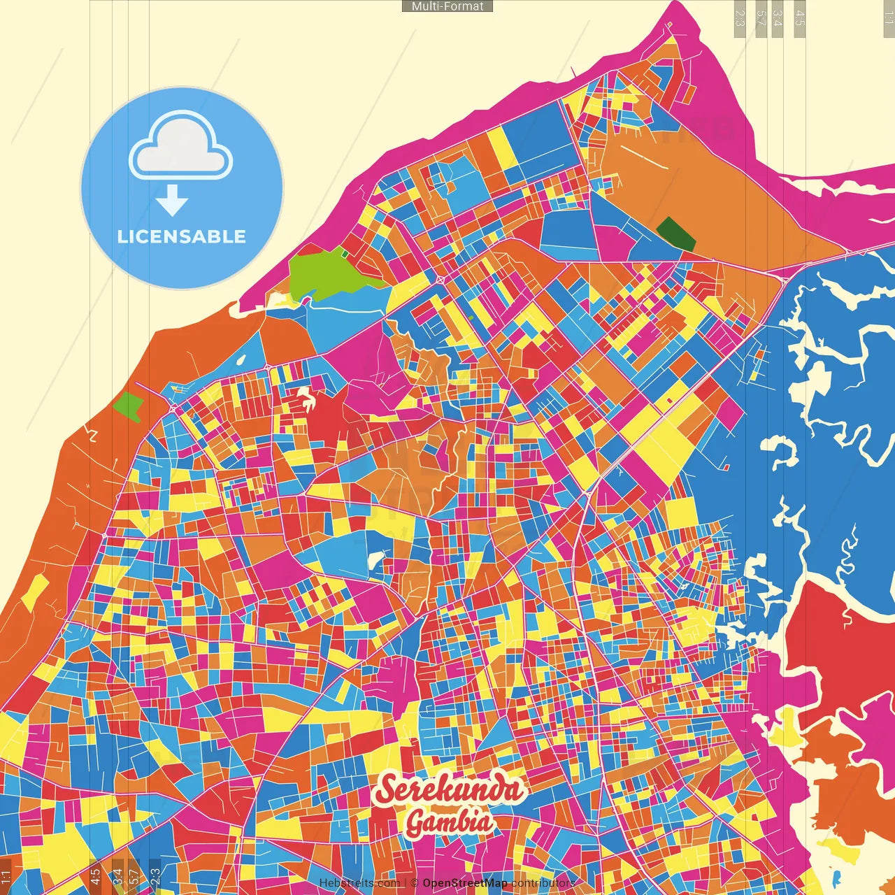Serekunda, Gambia Crazy Colorful Street Map Poster Template