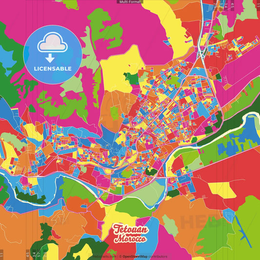Tetouan, Morocco Crazy Colorful Street Map Poster Template