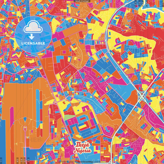 Ikeja, Nigeria Crazy Colorful Street Map Poster Template