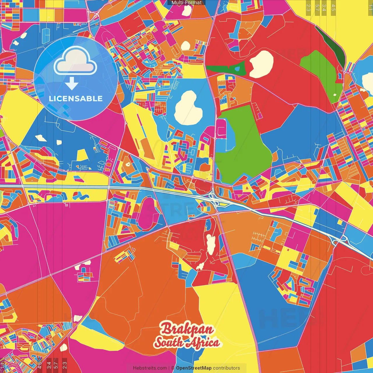 Brakpan, South Africa Crazy Colorful Street Map Poster Template