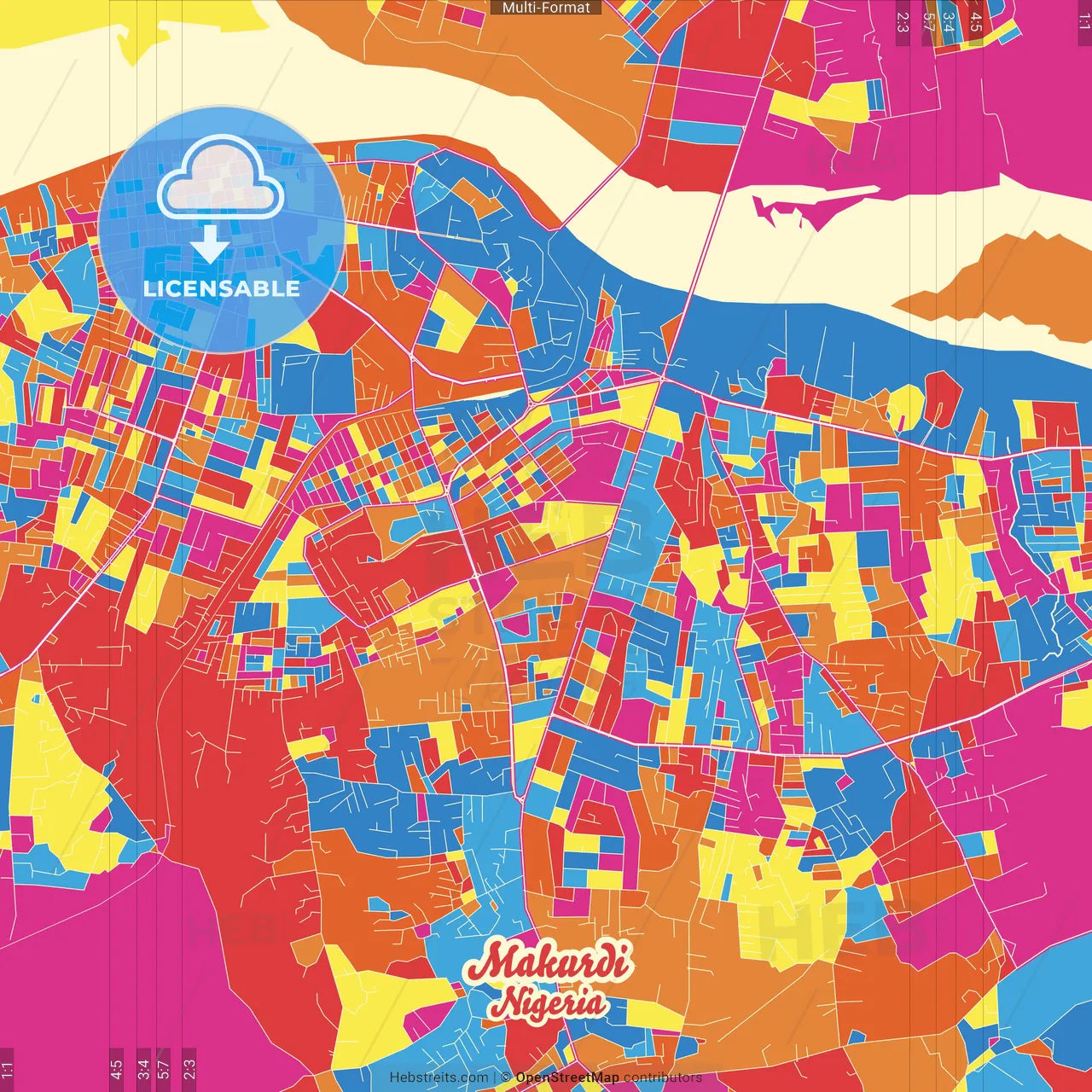 Makurdi, Nigeria Crazy Colorful Street Map Poster Template