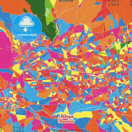 Mbeya, Tanzania Crazy Colorful Street Map Poster Template