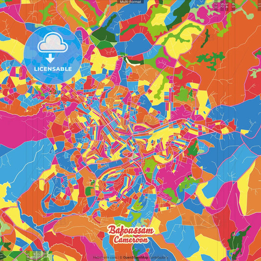 Bafoussam, Cameroon Crazy Colorful Street Map Poster Template