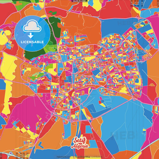 Setif, Algeria Crazy Colorful Street Map Poster Template