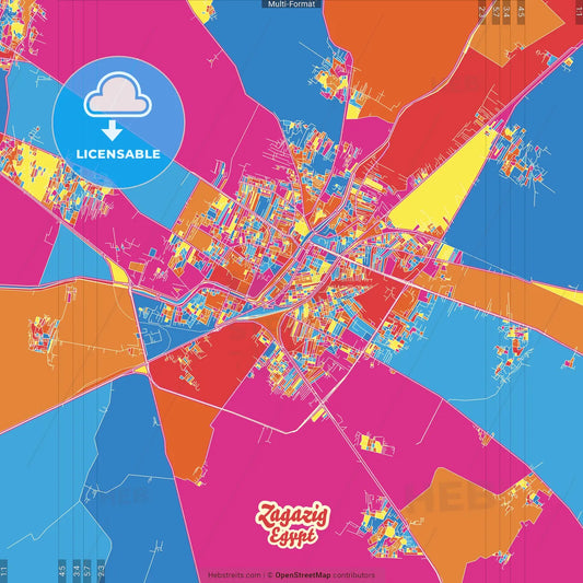 Zagazig, Egypt Crazy Colorful Street Map Poster Template