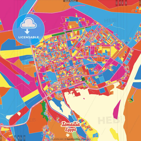 Ismailia, Egypt Crazy Colorful Street Map Poster Template