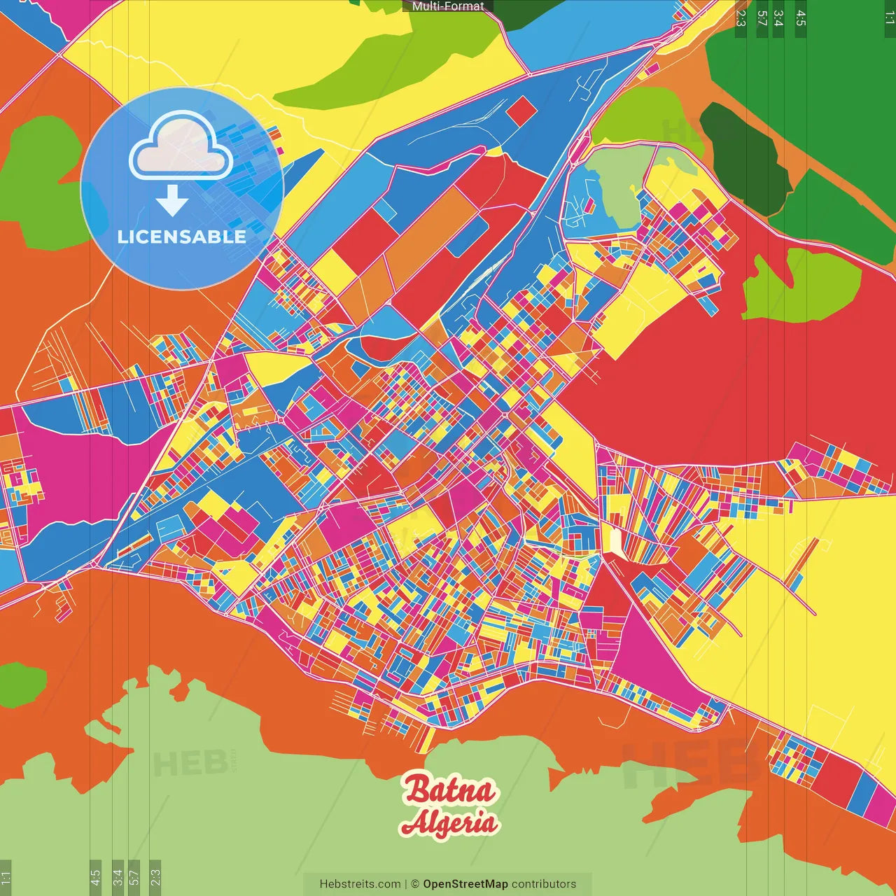 Batna, Algeria Crazy Colorful Street Map Poster Template