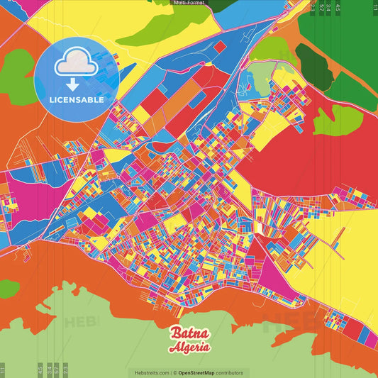 Batna, Algeria Crazy Colorful Street Map Poster Template