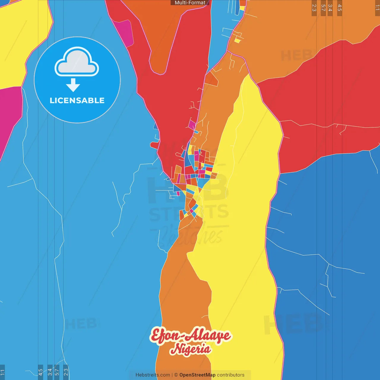 Efon-Alaaye, Nigeria Crazy Colorful Street Map Poster Template