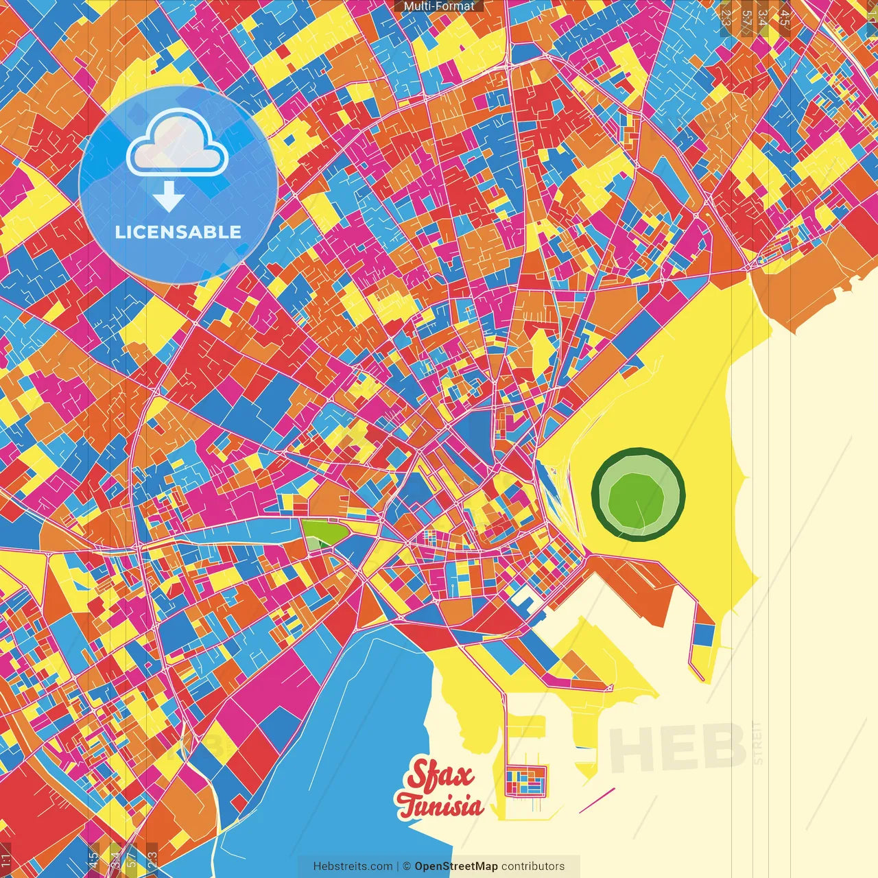 Sfax, Tunisia Crazy Colorful Street Map Poster Template