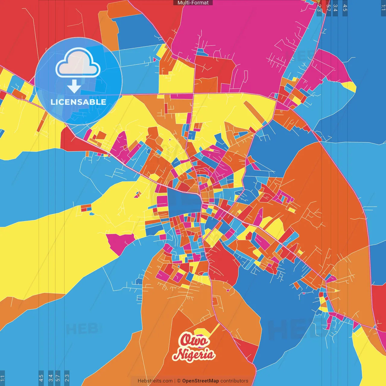 Owo, Nigeria Crazy Colorful Street Map Poster Template