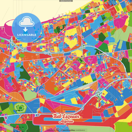 Bab Ezzouar, Algeria Crazy Colorful Street Map Poster Template