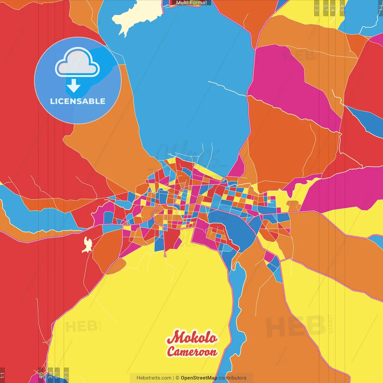 Mokolo, Cameroon Crazy Colorful Street Map Poster Template