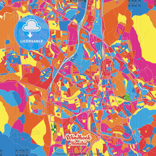 Windhoek, Namibia Crazy Colorful Street Map Poster Template