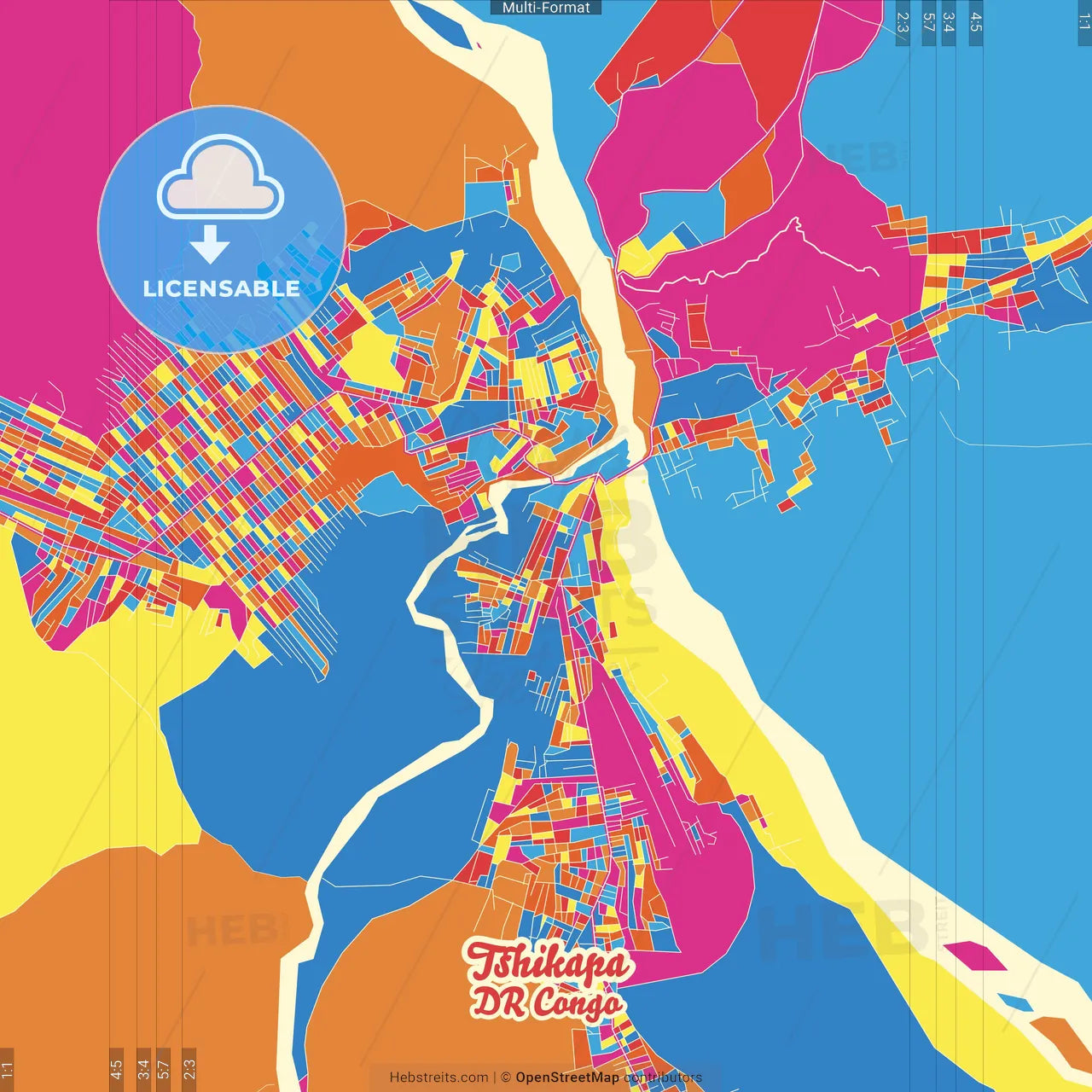 Tshikapa, DR Congo Crazy Colorful Street Map Poster Template