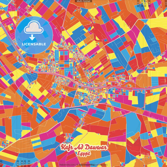 Kafr ad Dawwar, Egypt Crazy Colorful Street Map Poster Template