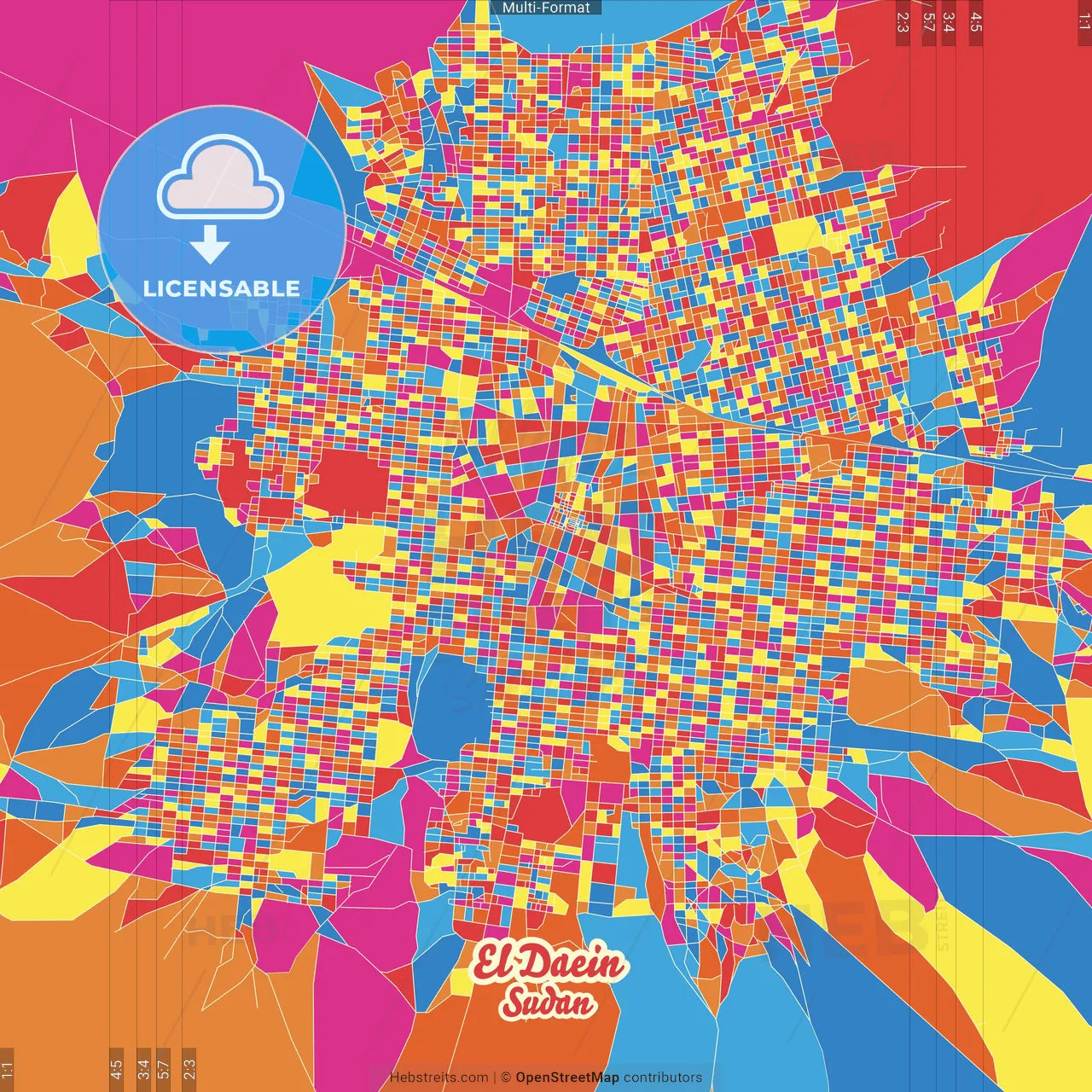 El Daein, Sudan Crazy Colorful Street Map Poster Template