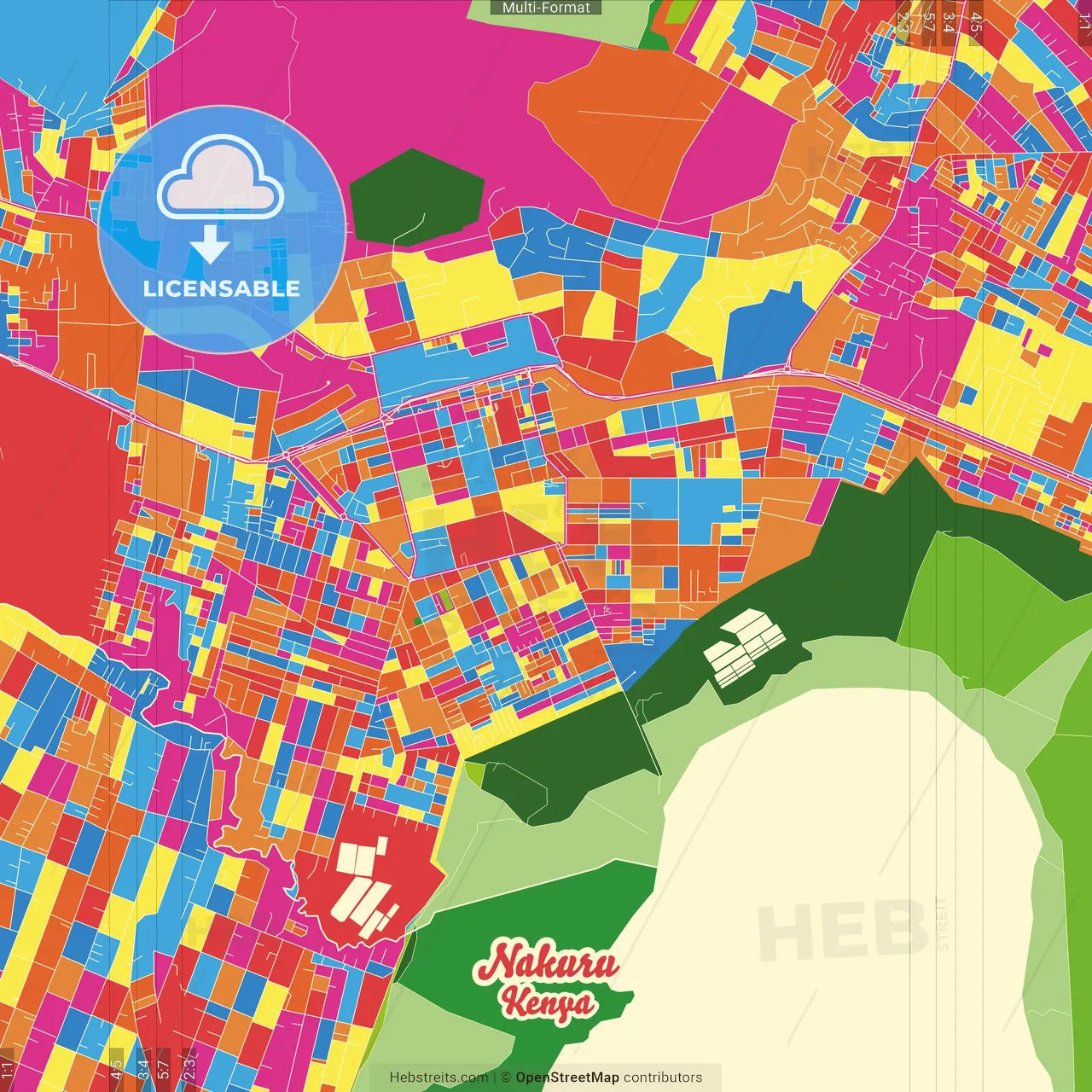 Nakuru, Kenya Crazy Colorful Street Map Poster Template